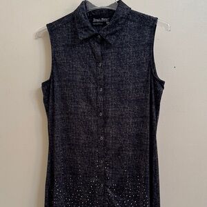 Studded Black Sleeveless Button-Down Shirt